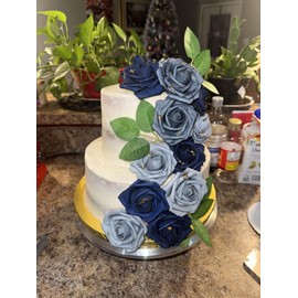 Artificial Flowers 25pcs Blue Ombre Foam Roses with Stems for DIY Wedding Bouquets Bridal Shower Centerpieces Floral Arrangements Party Tables Home Decorations (Shades of Navy Blue, 25 PCS)