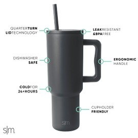 Simple Modern Vaso Térmico con Asa y Pajita | Botella de Agua Acero Inoxidable Aislado | Vaso de viaje para café helado | Trek Colección | 1180ml | Graphite