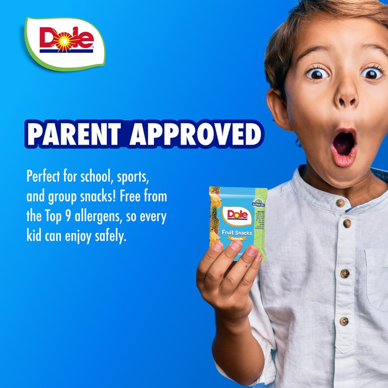 Dole Fruit Snacks, Tropical Flavors - Individually Wrapped Pouches -