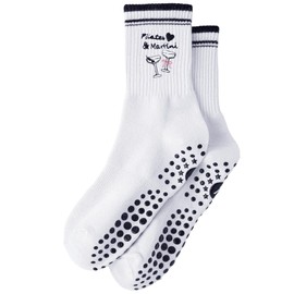 Yawlsow Pilates Grip Socks for Women Yoga Grippy Socks Cute Barre Non Skid Athletic Crew Sticky Sock Workout Hospital (US, Alpha, One Size, Regular, Regular, 1 Pack-Black-Martini)