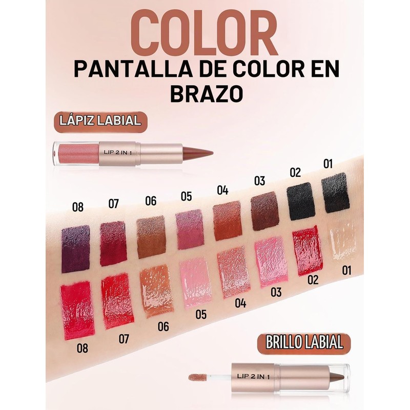 Lápiz de Labios y Pintalabios Líquido 2 en 1 con