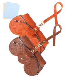 Chfory Soft Leather Sunglasses Bag, Portable Leather Glasses Case, Slim Sunglasses Pouch, Travel Glasses Organizer Bag with Strap (Orange+brown)