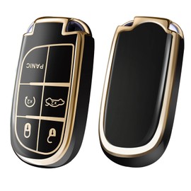 ELOHEI Key Fob Cover Case for Jeep Dodge Charger Challenger Dart Grand Cherokee Wrangler Compass Cherokee Renegade Patriot Grand Comander 5 Buttons Protector(Gold Edge Black)