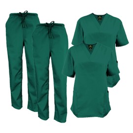ACTIVE UNIFORMS Men's Scrub Set Medical Scrub Tops and Pants - Pack of 2 Set (True Hunter Green, X-Large)
