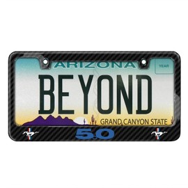 iPick Image Made for Ford Mustang GT 5.0 in Blue Dual Logo Black Real 3K Carbon Fiber Glossy Finish License Plate Frame