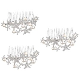 TOVINANNA 3pcs Silver Rhinestone Sea Star Hair Comb Artificial for Brides Elegant Wedding Hair Accessory for Special Occasions and Photo Props