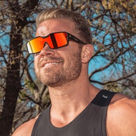 DUCO Sports Polarized Fit Over Sunglasses for Men Women Wrap Around Wear Over Glasses for Cycling Fishing DC8868 (Black Frame Revo Red Lens)