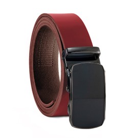 Fa.Volmer ® Men's Genuine Leather Belt with Ratchet Automatic Buckle Width 35 mm Waist Size 125 cm Can Be Shortened Belt Colour Burgundy Model Series ATG, 10-Bur-Parma
