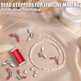 10 Pcs Spring Clamps for Jewelry Making, Bead Stoppers for DIY Bracelets, Necklaces, Mini Clamp Beads with Handles to Prevent Beads from Falling (5 Red and 5 White)