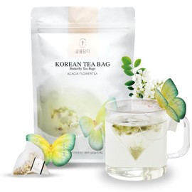KKOKDAM Acacia Butterfly Tea Bags – 10 Fancy Decaf Loose Leaf Teas for Iced or Hot Drinks – Elegant Korean Gifts for Women - Unique Tea Gifts & Womens Tea Gift Set