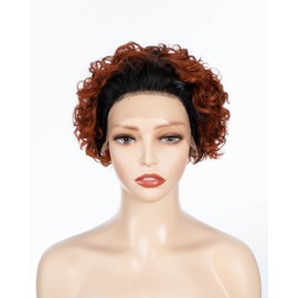 JOEDIR LUX 8 Inch 13 * 2 Forehead Lace Curly Wig for Women Daily Wear 100% Real Indian Hair Can Be Combed Baby Hair Omber Black Brown