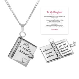 My Little Star Book Necklace for Daughter Book Necklace with 6 Pages Engraved Information a Letter for My Daughter Dainty Charm Necklaces from Mom Dad Birthday Gifts for Women