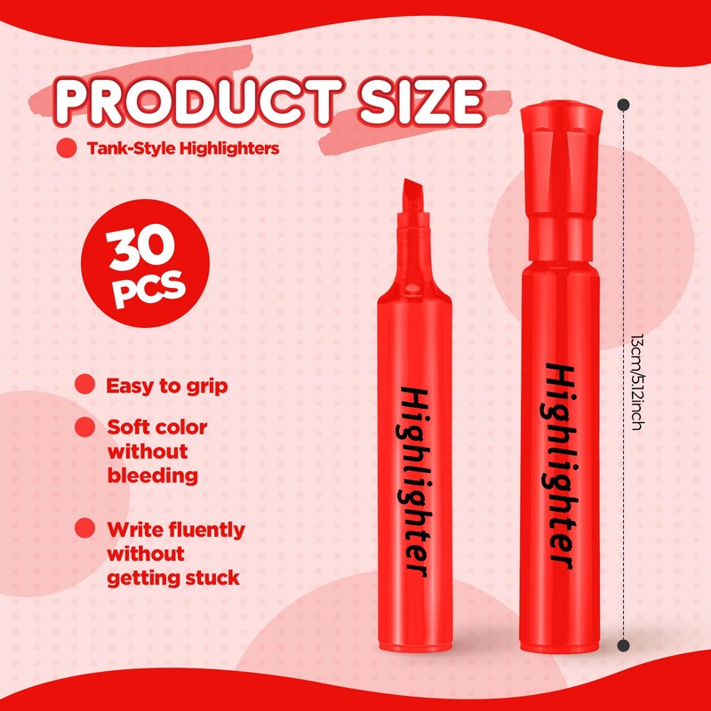 Qilery 30 Pack Highlighters Bulk, Tank Style Chisel Tip Highlighters