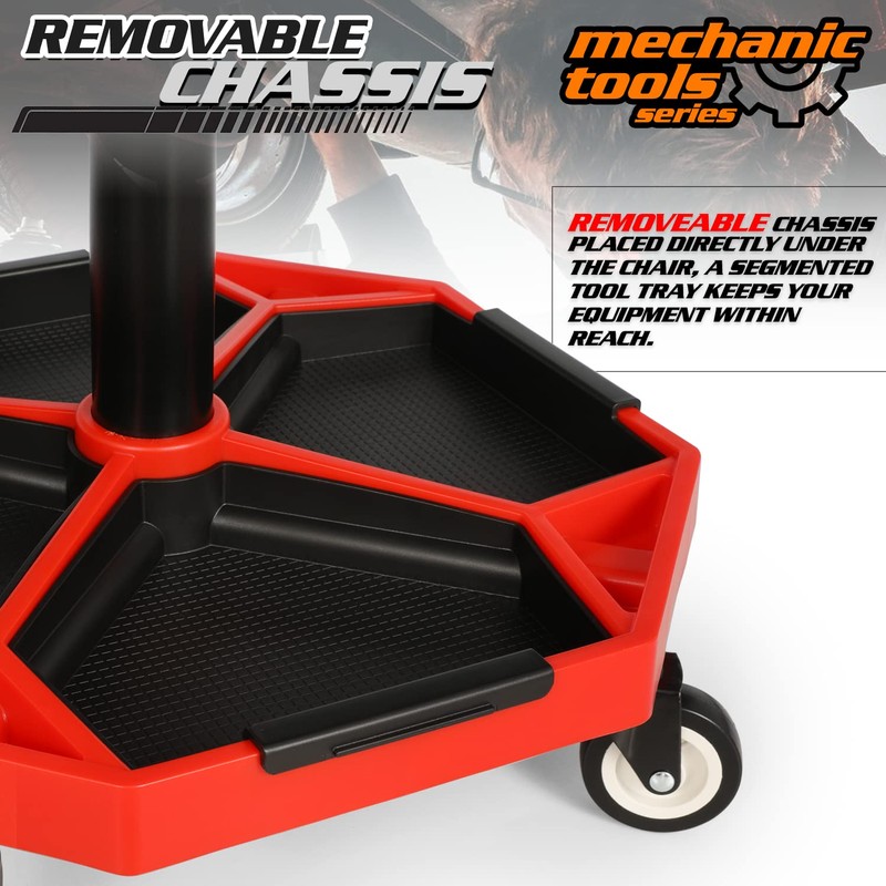 M-AUTO Pneumatic Mobile Rolling Garage Stool with Equipment Tray and