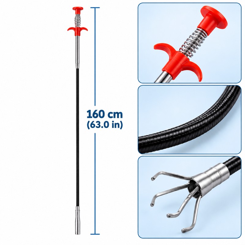 160cm or 63 in Flexible Drain Cleaning Claw for Clog