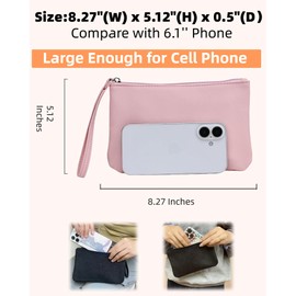 Small Makeup Bag for Purse Mini Cosmetic Pouch Zipper Little Wristlet, Tiny Make Up Organizer Lipstick Feminine Product Car Change Coin Holder for Women Handbags, 8 x 5 Clutch Phone Wallet,1 Pink