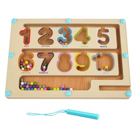 Cawtiuly Magnetic Color and Number Maze, Montessori Fine Motor Skills Toys for Boys Girls 3+, Wooden Color Matching Learning Counting Puzzle Board Games (Colorful Numbers)
