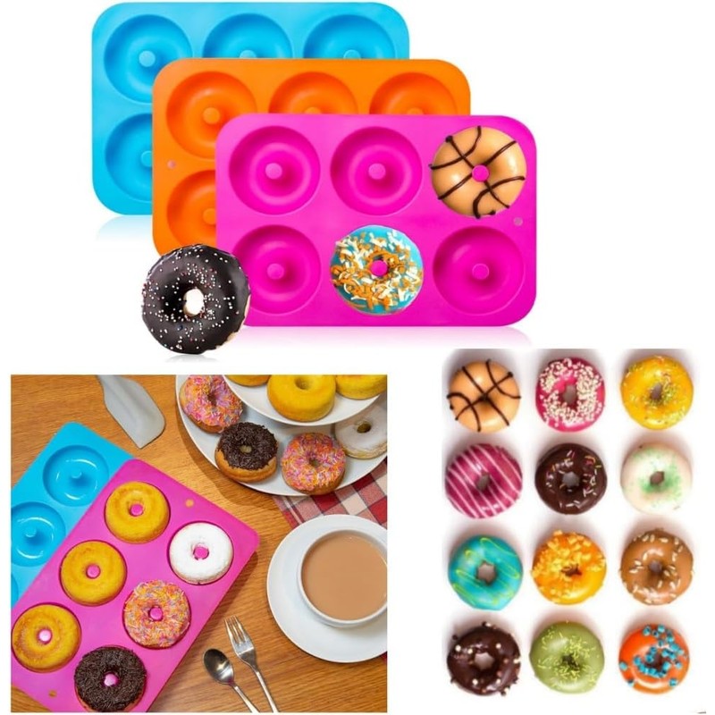 Molde de silicona para hornear rosquillas de 6 cavidades (paquete
