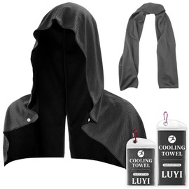 LUYI 2 Pack Cooling Hoodie Towels, Instant Cooling Towels for Neck and Face, Ice Towel for Hot Weather Microfiber Work Out, Yoga, Running-Royal（Black）