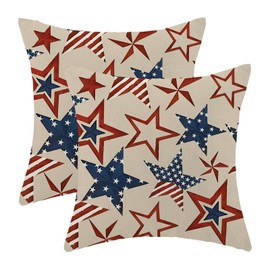 4th of July Pillow Covers 18 x 18 Set of 2 Memorial Day Independence Day Red Blue Star Decorations Throw Pillow Covers American Flag USA Patriotic Cushion Cases for Sofa Couch Bed Outdoor Decor