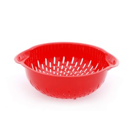 Mintra Home Mixing Bowl w/Colander (Large 4.5L, Red) - For Washing & Draining Fruits And Vegetables - Heavy Duty Plastic for Baking, Cooking Supplies - Dishwasher Safe