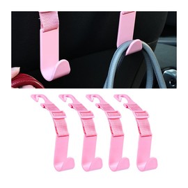 Mandark Adjustable Car Seat Headrest Hook, 4PCS 360 Degree Rotatable Vehicle Back Head Rest Hanger Holder for Purse Bags Coat, Auto Interior Organizer Hanging Accessories, Universal Fit (Pink)