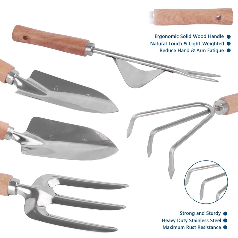 Garden Tool Set, Stainless Steel Gardening Kit, with Large Capacity