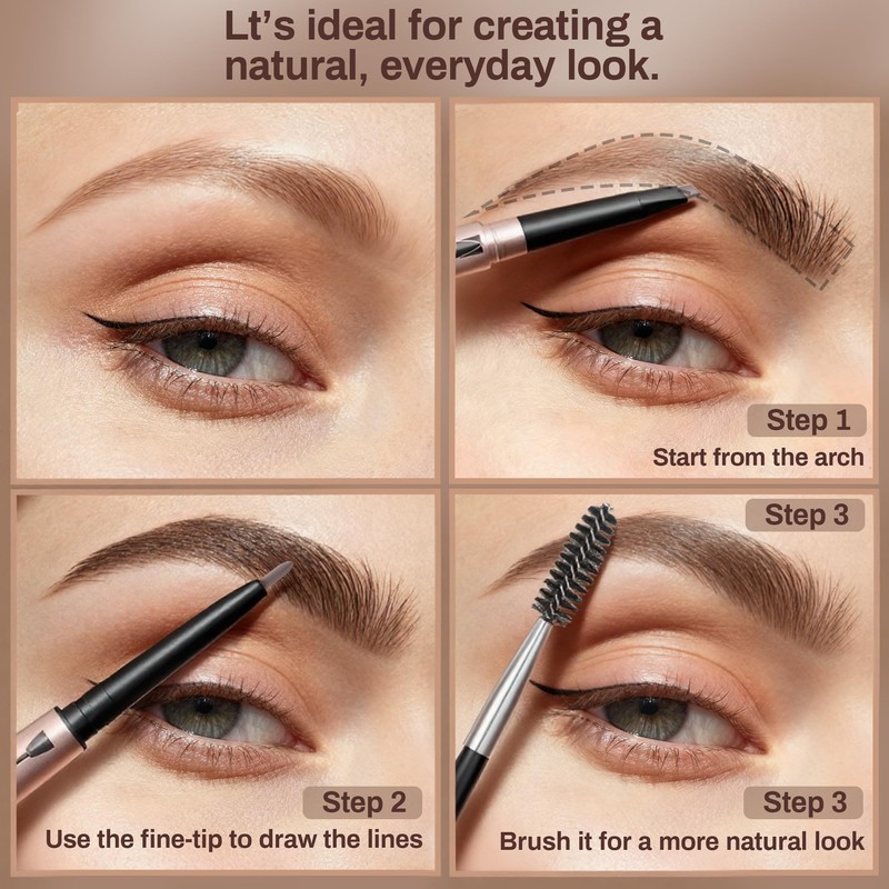 2 Pack Eyebrow Pencil, Waterproof Eyebrow Makeup with Dual Ends,