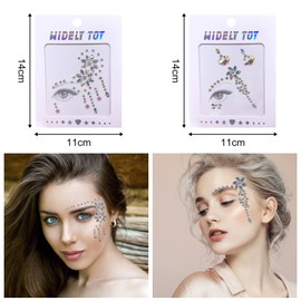 7 Face Gemstone Stickers, Festive Rhinestone Glitter Face Temporary Tattoo Face Stickers, Crystal Diamond Stickers, Masquerade Face Decorations for Makeup Party, Carnival