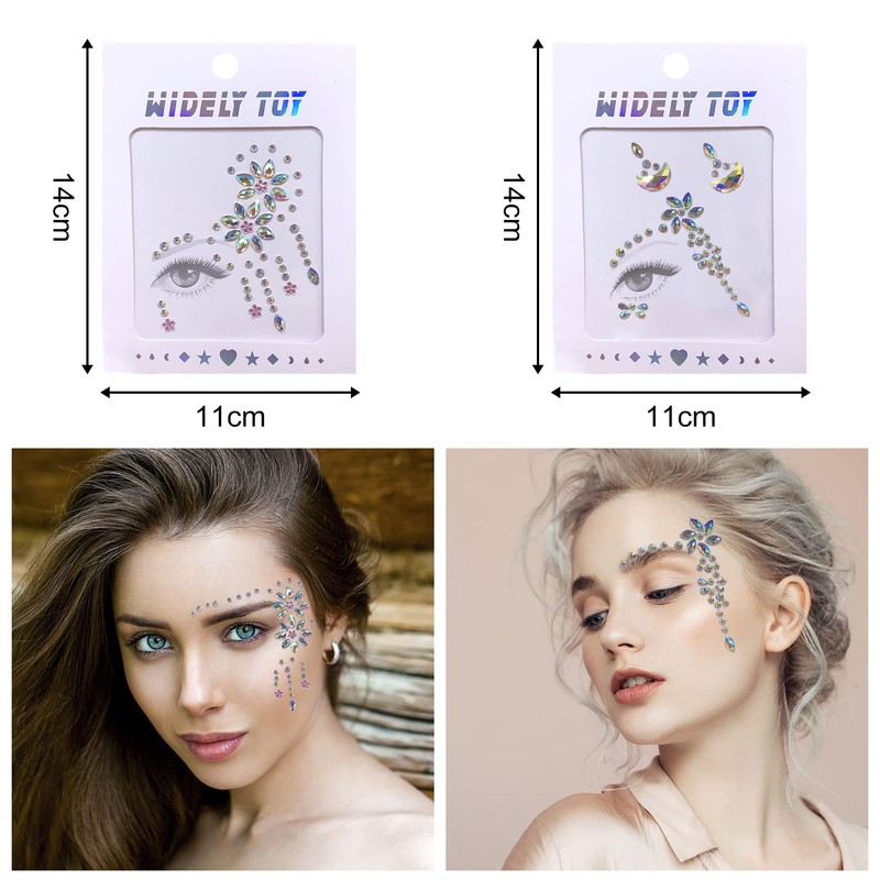 7 Face Gemstone Stickers, Festive Rhinestone Glitter Face Temporary Tattoo
