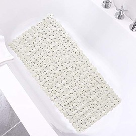 SONGZIMING Pebble Bath Mat 35x16 Inches for Bathtub to Non Slip in Shower with Drain Holes, Suction Cups (Grey)