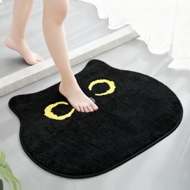 Tappetino da bagno con gatto nero, antiscivolo, lavabile, tappetino da bagno, tappetino da bagno, tappetino assorbente, in morbida microfibra, per bagno, vasca da bagno, ingresso 50 x 55 cm