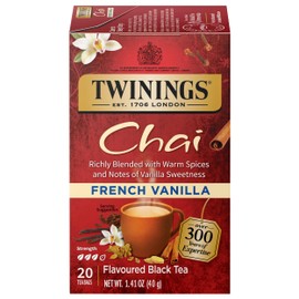 Twinings French Vanilla Chai Black Tea Individually Wrapped Bags, 20 Count (Pack of 6), Warm, Sweet & Spicy, Caffeinated, Enjoy Hot or Iced