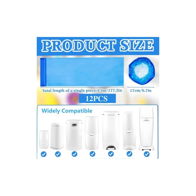 Nappy Bin Refill Bag, 4.5 m, Pack of 9 Nappy