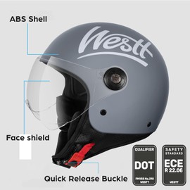 Westt 3/4 Helmet Motorcycle Open face Helmet Scooter Helmet with Clean Visor DOT Approved Vintage Moped Helmet for Men Women