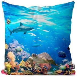 VOID Reef Sea Animals Fish Diver Cushion Cover Sofa Cushion Decorative Outdoor Cushion Size: 40 x 40 cm