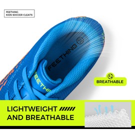 FEETHING Kids Soccer Cleats for Boys/Girls Youth Lightweight Football Shoes for Firm Ground Non-Slip Athletic Cleats for Little Big Kids,Blue,1 Little Kid