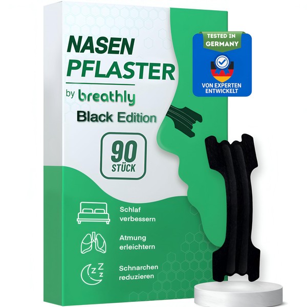 breathly Nasenpflaster Schwarz | Extra starker Halt | 90x Nose