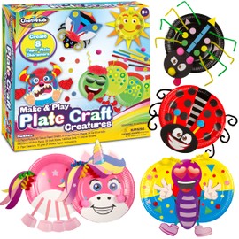 Creative Kids Make & Play Plate Craft Kit - Make 8 Paper Plate Characters – All Inclusive Kid-Safe Supplies - Educational Preschool Crafts Kit - Party Favor Gifts for Boys and Girls 3+