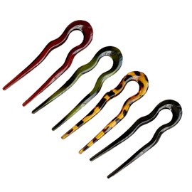 BRIIKPP U-shaped 4 Pieces Hairpin Dumpling Hair Accessories Vintage Hair Claw Hair Claw (Dark Green + Leopard Print Color + Bordeaux + Bright Black)