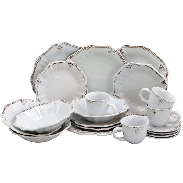 Unbranded Beveled Edge 20 Piece Dinnerware Set In White Textured