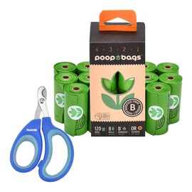 Dog Poopbags, Plant-Based, 9x13 Inch, 120 Count, Green Leak-Proof Dog Waste Bags, With Suretails Pet Nail Clipper,Plant Based Poop Bags, Countdown Rolls, Pack Of 1