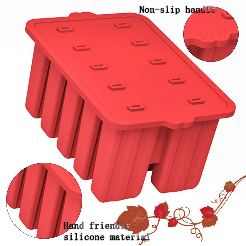 Azonbey Silicone Popsicle Molds, 10 Cavity, BPA-Free, Red, Cone Shaped,