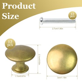 Pack of 12 Furniture Knobs, Gold Vintage, Knob for Cupboard with Screws, Round Kitchen Cupboard Knobs, 3 x 2.1 cm, Cabinet Knobs Made of Zinc Alloy and Iron, Vintage Cabinet Knobs Pour Kitchen