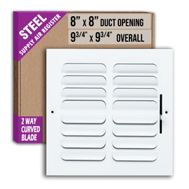 Fits 8x8 Duct Opening 2 Way Fixed Curved Blade Air Supply Diffuser by Handua | Register Vent Cover Grille for Sidewall and Ceiling | White | Outer Dimensions: 9.75" X 9.75"