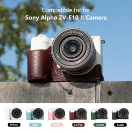 MUZIRI KINOKOO Sony ZV-E10 II Camera Case, Retro Style Genuine Leather Half Protective Case for Sony Alpha ZVE10 II/ZV-E10 II Camera with Bottom Opening and Hand Grip Design, coffee, Stylish retro