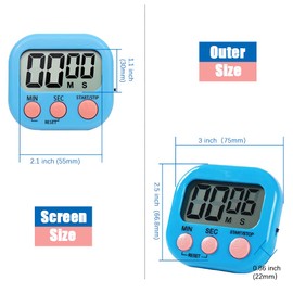 Digital Kitchen Timer Magnetic Stopwatch Timer with Clock, Timer for Baking, Kitchen, Study, Training Training, Count Up and Countdown Clock (Blue)