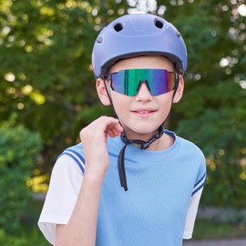 DUCO Polarized Kids Sunglasses Youth Sports Cycling Shades Lightweight Frame UV400 Child Boys Girls Baseball SunGlasses DK310(Black Frame Red Blue Dots Blue Lens)