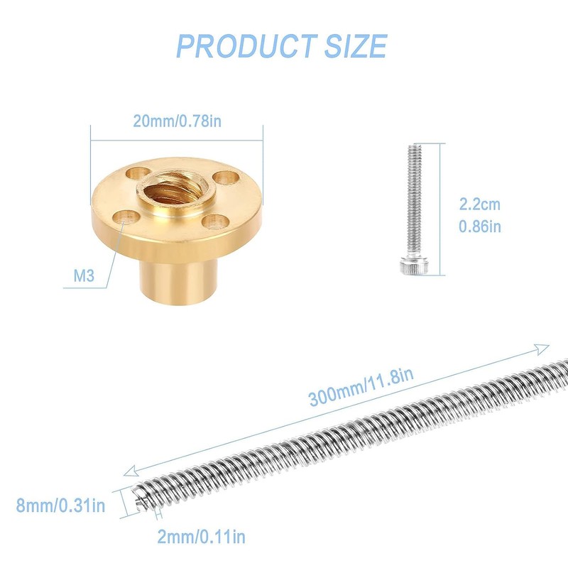 Yaklee T8 Threaded Spindle Pack of 2 8 mm Trapezoidal