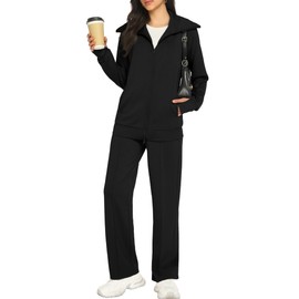 Casly Lamiit Women's 2 Piece Sweatsuit Sets Lounge Outfits Long Sleeve Double Zipper Sweatshirt Track Pants Casual Tracksuit, Black, Medium